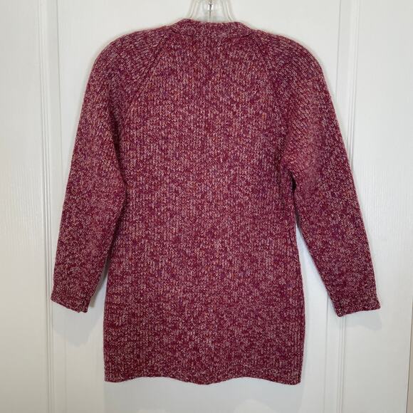 Vintage 80's Wool Cardigan Sweater Kas Brand Bouclet Raspberry Red w/ Pockets L - Picture 4 of 4